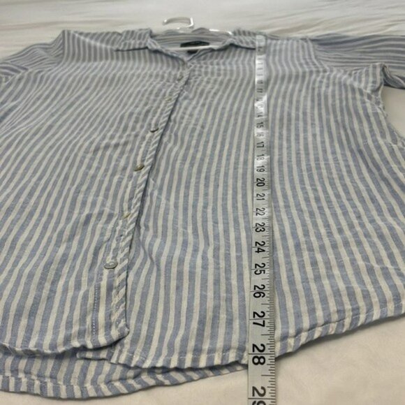 Jones New York Linen Top, Button Front, Blue and White Stripe, Large - Picture 8 of 11